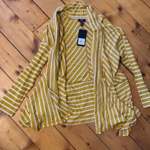 Jones NY ivory/yellow stripe long sleeve cardigan Medium NWT